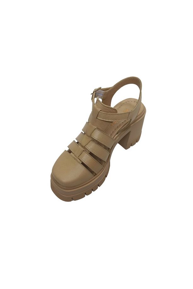 BEJ DERİ KADIN PLATFORM SANDALET AYAKKABI - 3