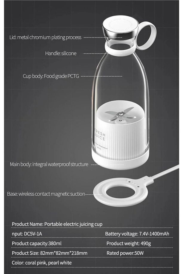 Taşınabilir 350 ml Blender Mini Meyve Karıştırıcı Milkshake Işlevli Blander Smothie (PLASTİK) - 6