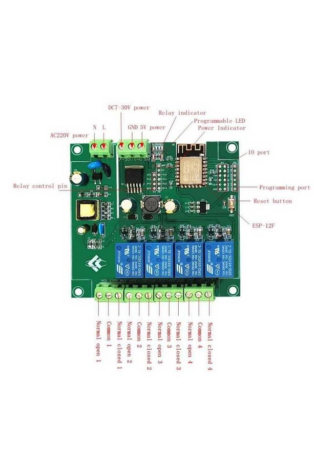 ESP8266 ESP-12F AC 90-250v  DC 7-30V 4 Kanal Wifi Röle Modülü - 4