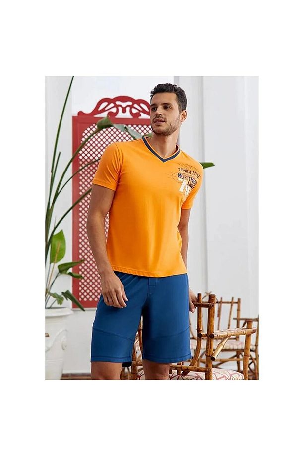 Erkek Kısa Kol V Yaka Şortlu Pijama Takımı - 2