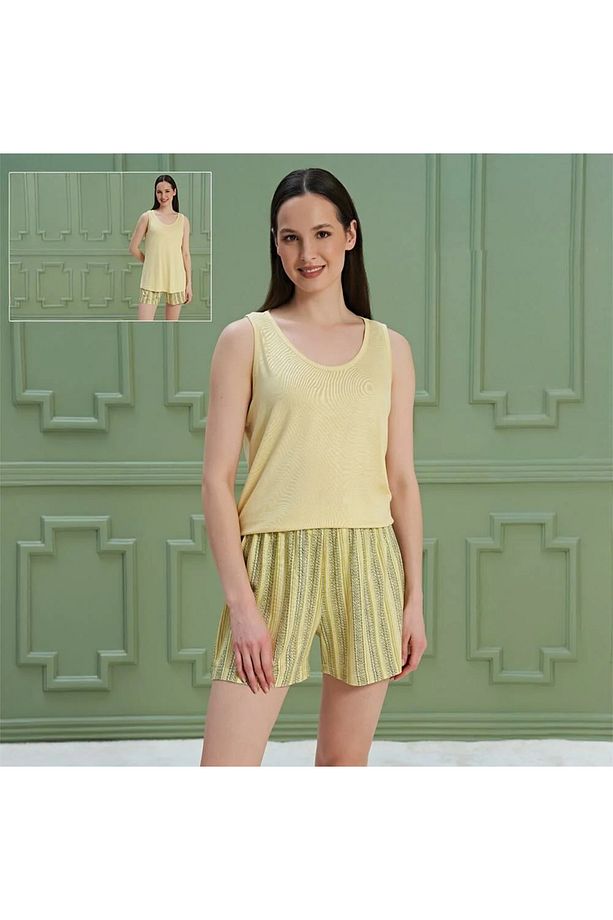 Sarı Renkli Şortlu Kadın Pijama Takımı - 1