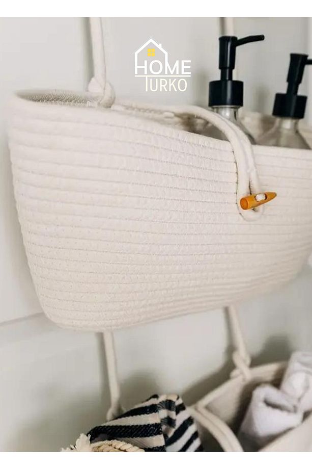 Üçlü Hasır Jüt Duvar ve Kapı Arkası Asma Sepeti Kitap ve Bebek Oyuncak Depolama ve Banyo Sepeti - 2