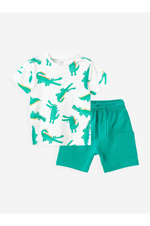Crew Neck Short Sleeve Printed Baby Boy T-Shirt and Shorts Set of 2
