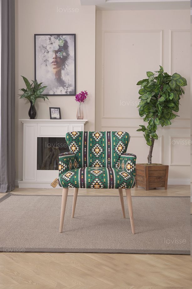Patchwork Desen Berjer Tekli Koltuk. Ofis, Balkon, Cafe, Bekleme, Güzellik Merkezi, Çay Seti - 1