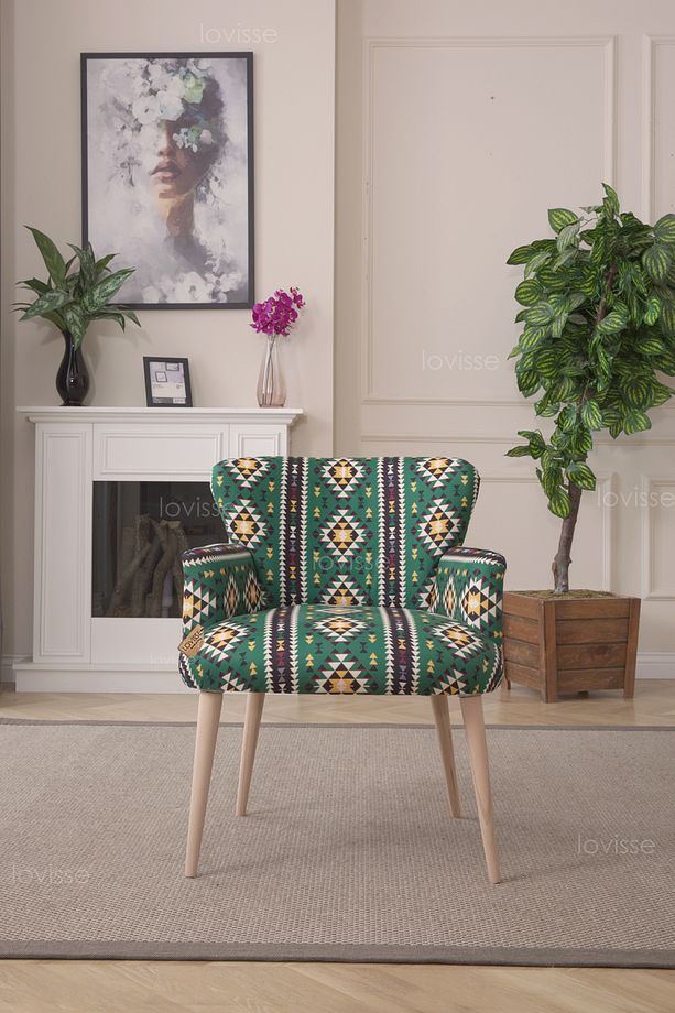 Patchwork Desen Berjer Tekli Koltuk. Ofis, Balkon, Cafe, Bekleme, Güzellik Merkezi, Çay Seti - 2