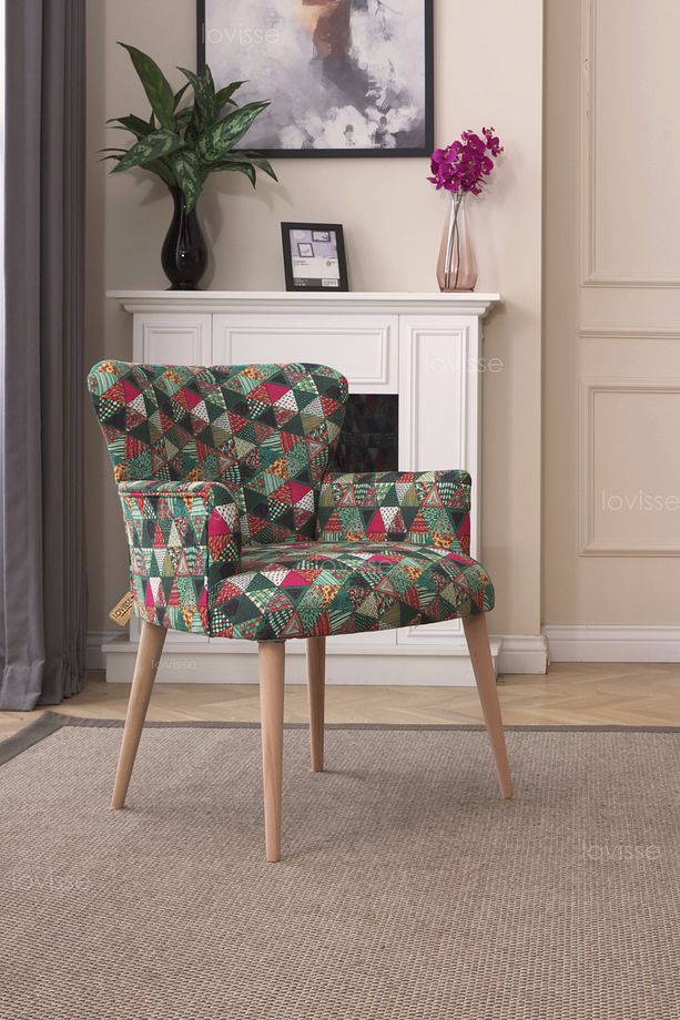 Patchwork Desen Berjer Tekli Koltuk. Ofis, Balkon, Cafe, Bekleme, Güzellik Merkezi, Çay Seti - 3