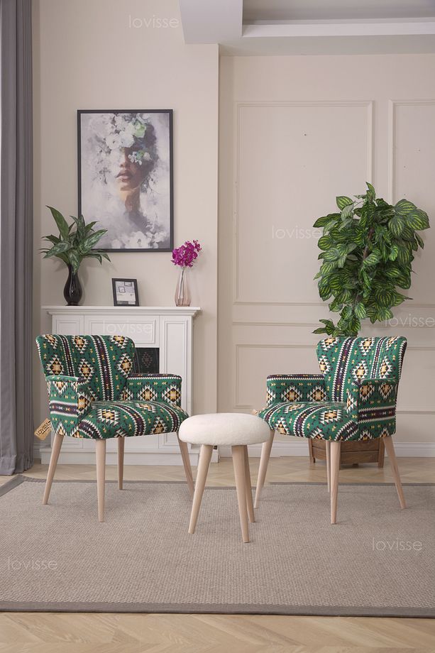 Patchwork Desen Berjer Tekli Koltuk. Ofis, Balkon, Cafe, Bekleme, Güzellik Merkezi, Çay Seti - 5