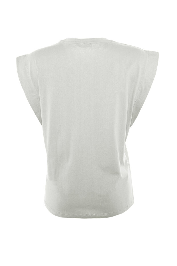 Gri %100 Pamuk Vatka Görünümlü Basic Bisiklet Yaka Örme T-Shirt TWOSS20TS0021 - 9