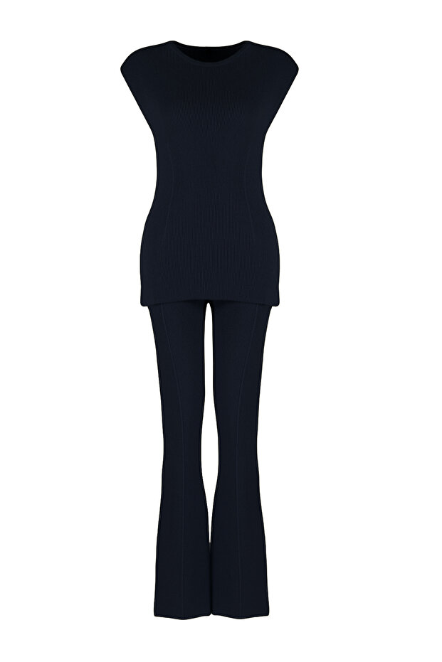 Lacivert Pamuklu İnce Bluz Pantalon Triko Alt-Üst Takım TWOSS24AU00115 - 7