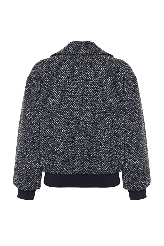 Námořnická modrá oversize prošívaná tweedová bomber bunda - Twoaw25Mo00060 - 7