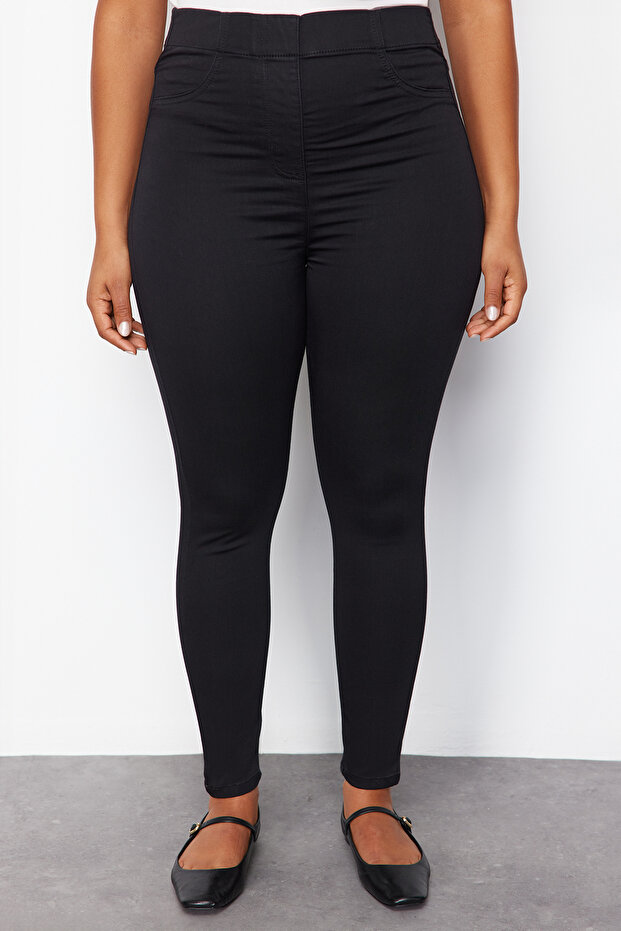 Siyah Tayt Görünümlü Ektra Esnek Büyük Beden Skinny Jeans TBBSS24CJ00034 - 8