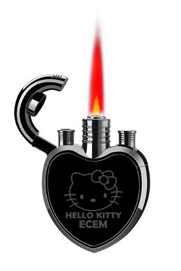 Kalp Şeklinde Kişiye Özel İsimli Hello Kitty Çakmak Metal Turbo Alev Çakmak - 1