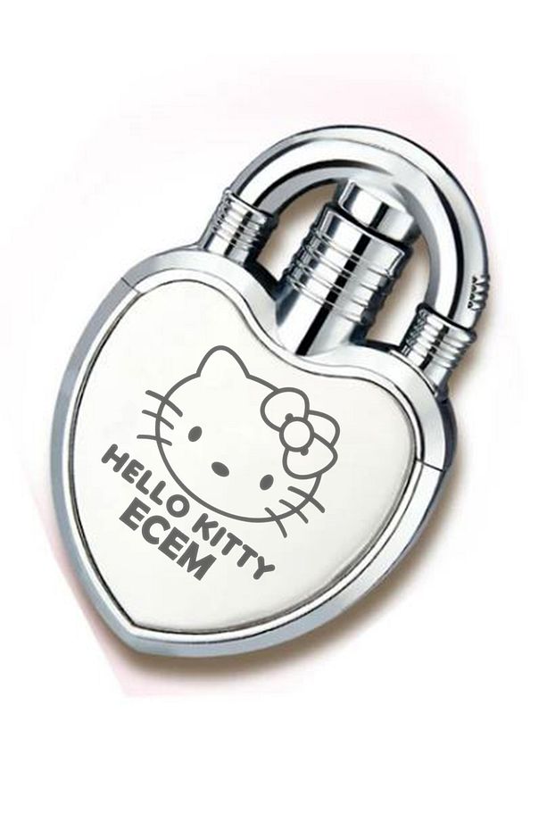 Kalp Şeklinde Kişiye Özel İsimli Hello Kitty Çakmak Metal Turbo Alev Çakmak - 3