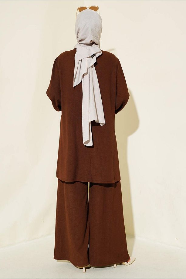 Kadın Kahverengi Tunik Pantolon Alt Üst Takım 6663 - 4