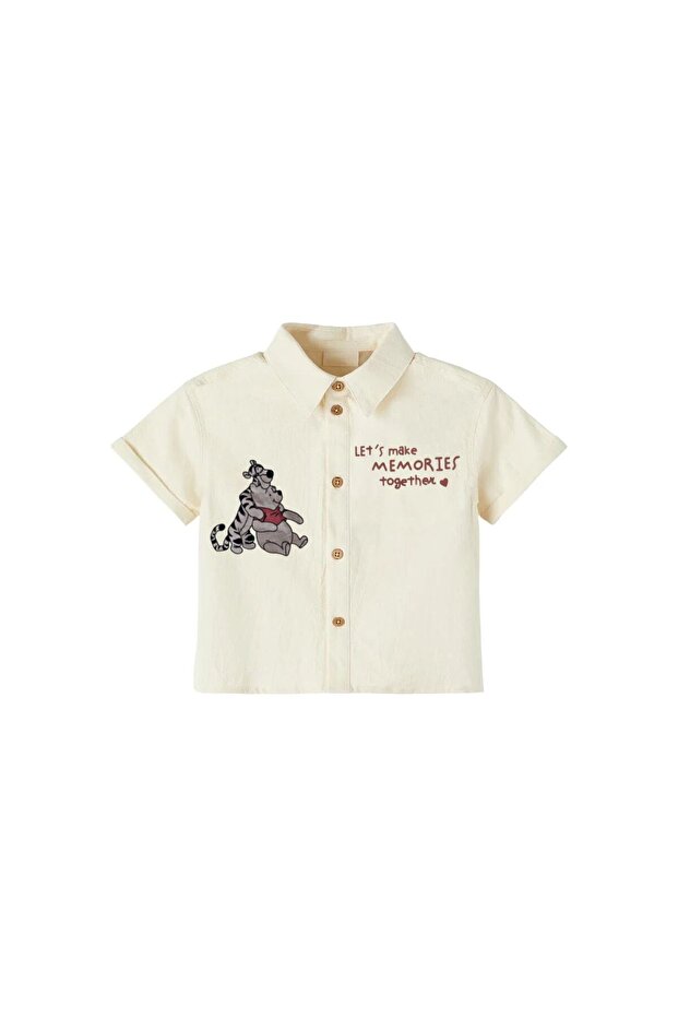 Boy's Winnie The Pooh Printed Short Sleeve Summer Woven Shirt