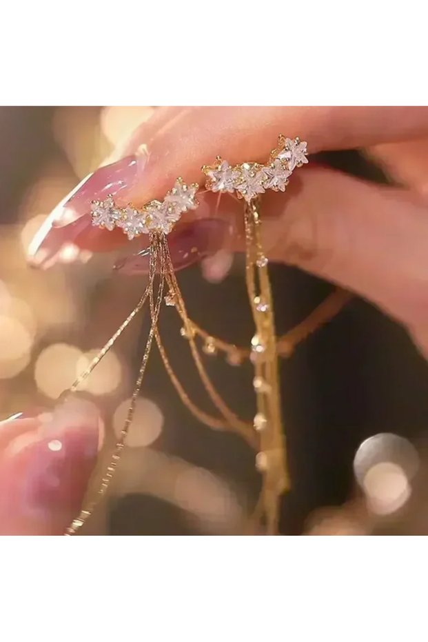 Serene - Gold Colored Long Dangle Crystal Jewelled Earrings