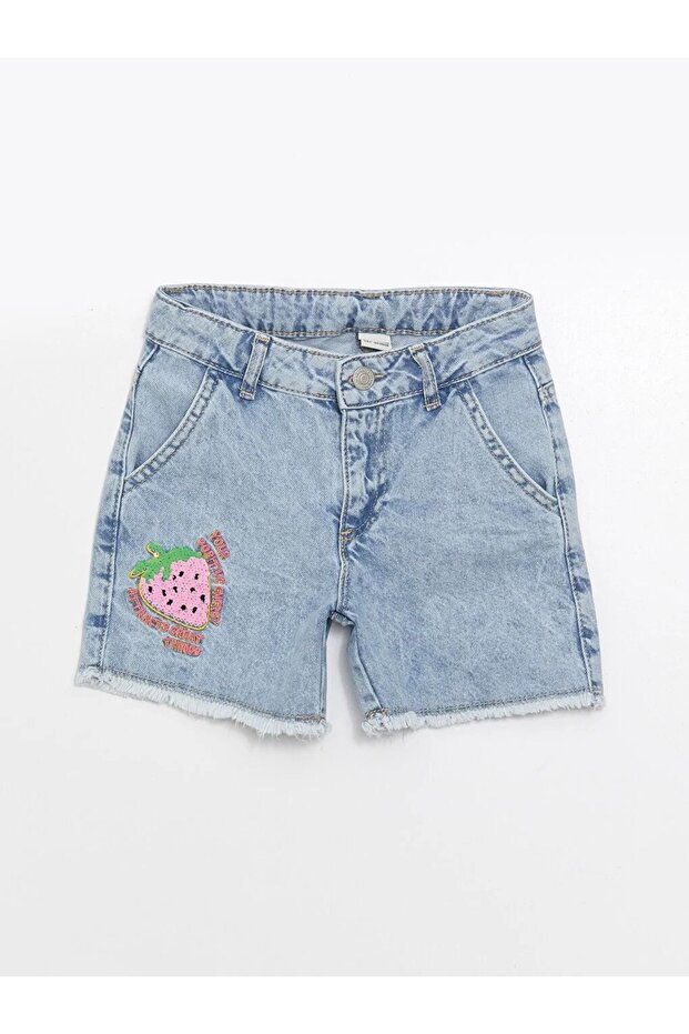 LCW Kids Çift Yönlü Payetli Kız Çocuk Jean Şort - 3