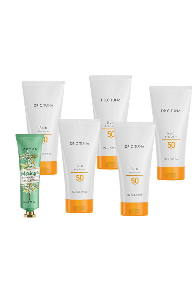 Dr.c.tuna Sun Series Body Lotion - 50 Spf 150 ml 5 pcs + Moringa & Shea Butter Hand Cream