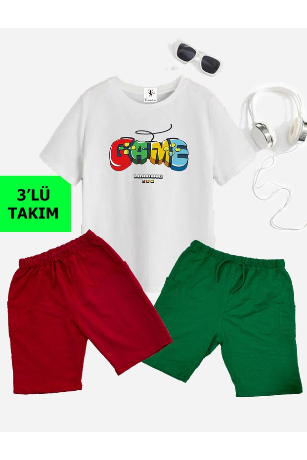 Game Printed 2 Shorts 1 T-shirt Summer Children's Set