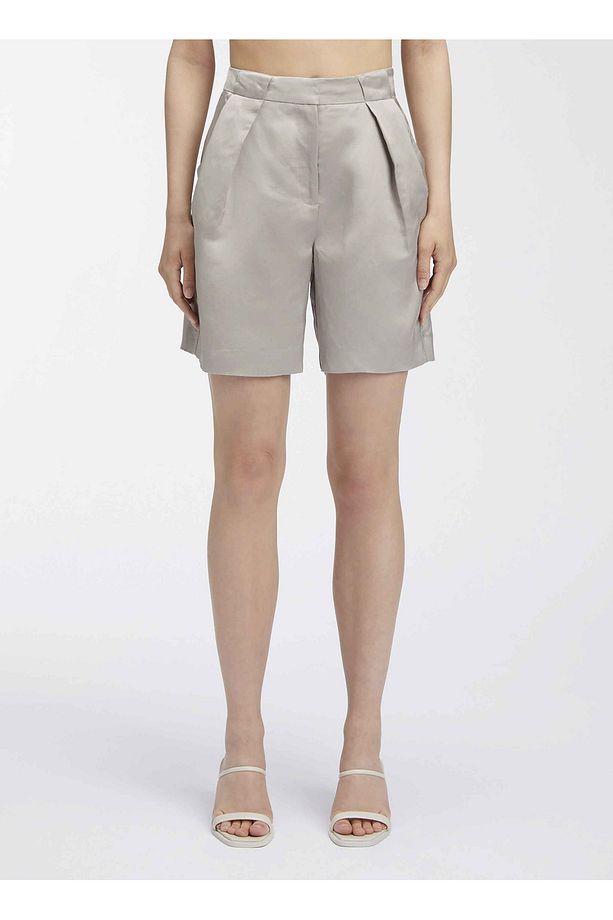 Yüksek Bel Normal Açık Gri Kadın Şort VISCOSE LINEN SHORTS - 1