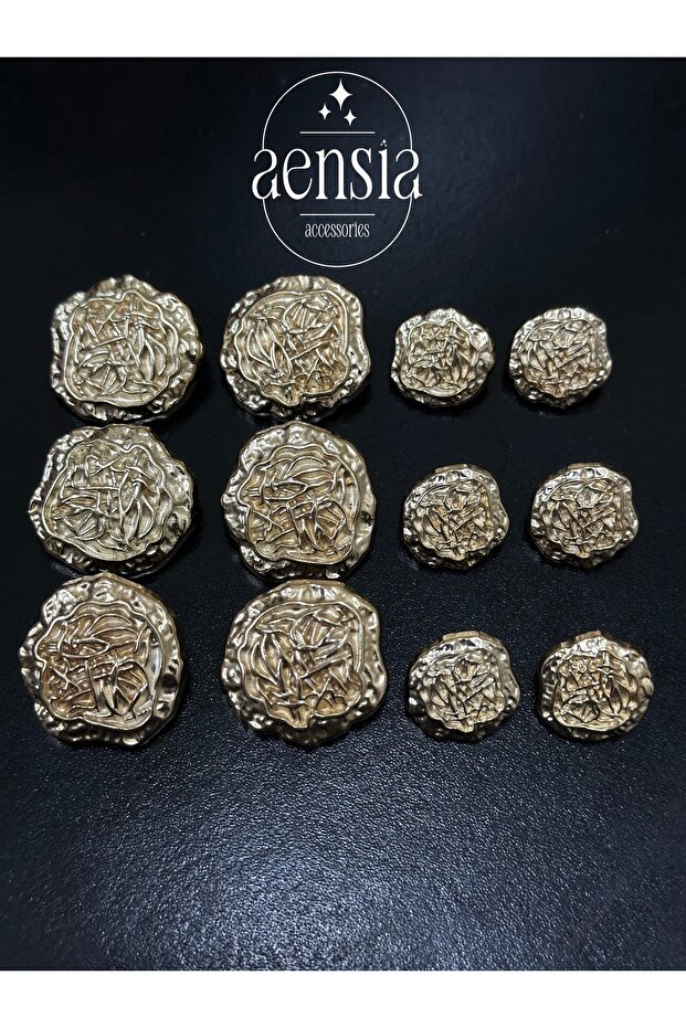 GolD metAl Button Set - WrinkleD PAttern, ThreAD Net EmbosseD, 12 PAck - 1