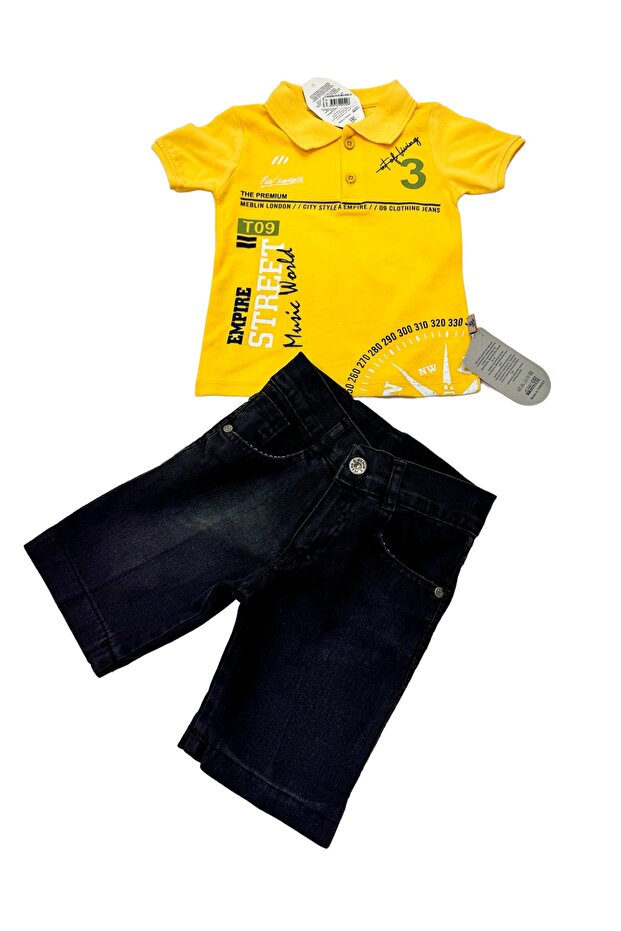 Boy's Lacoste Fabric - Polo Collar T-shirt and Bermuda Denim Shorts Set