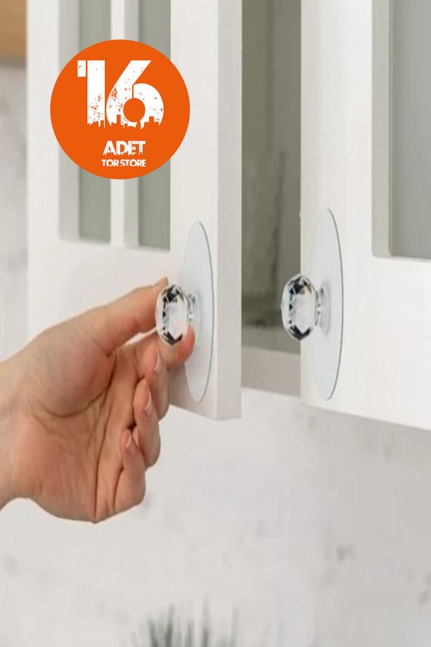 16'lı Set Kendinden Yapışkanlı Kristal Kulp Tutma Kolu Askı Dolap Ayna Kapak Çekme Kulbu Topuz - 1