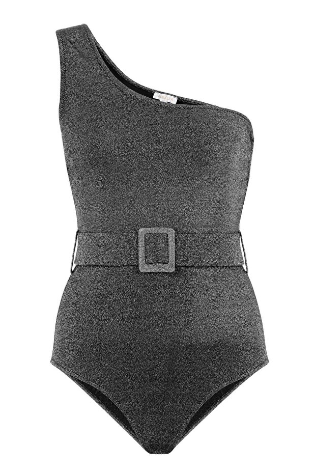 ملابس السباحة السوداء غير المتماثلة من Lurex