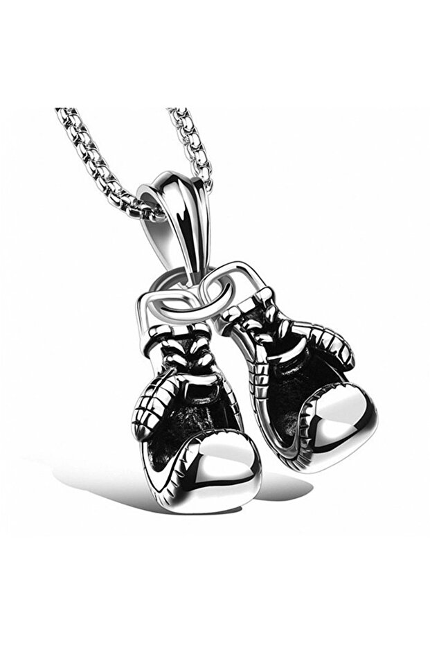 Çift Boks Eldiveni Boksör Kolye Gümüş - 1