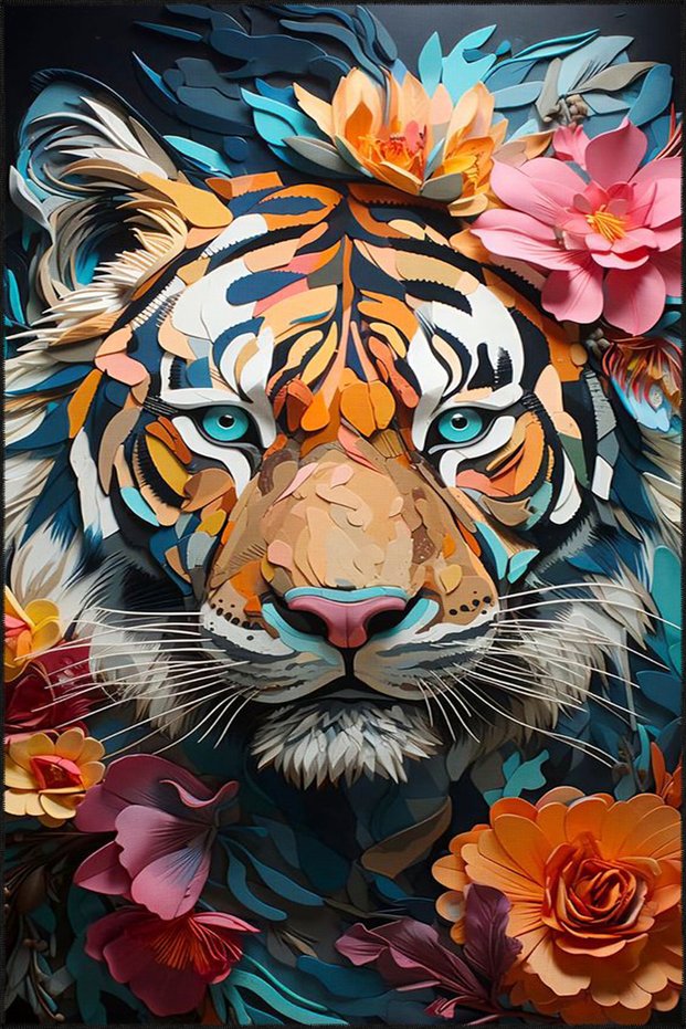 Multicolored Tiger Patterned Washable Carpet Miravip8221