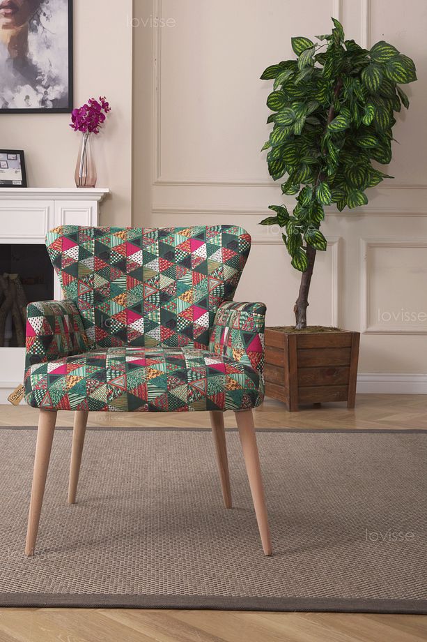 Patchwork Desen Berjer Tekli Koltuk. Ofis, Balkon, Cafe, Bekleme, Güzellik Merkezi, Çay Seti - 2
