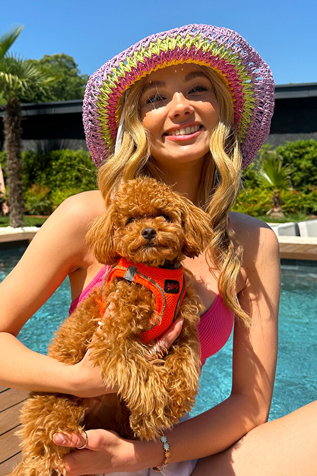 Damska czapka z liliowym plecionym słomianym blokiem kolorów ALC-X12337 - 2