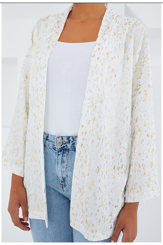 Kadın ekru varaklı ceket - 1