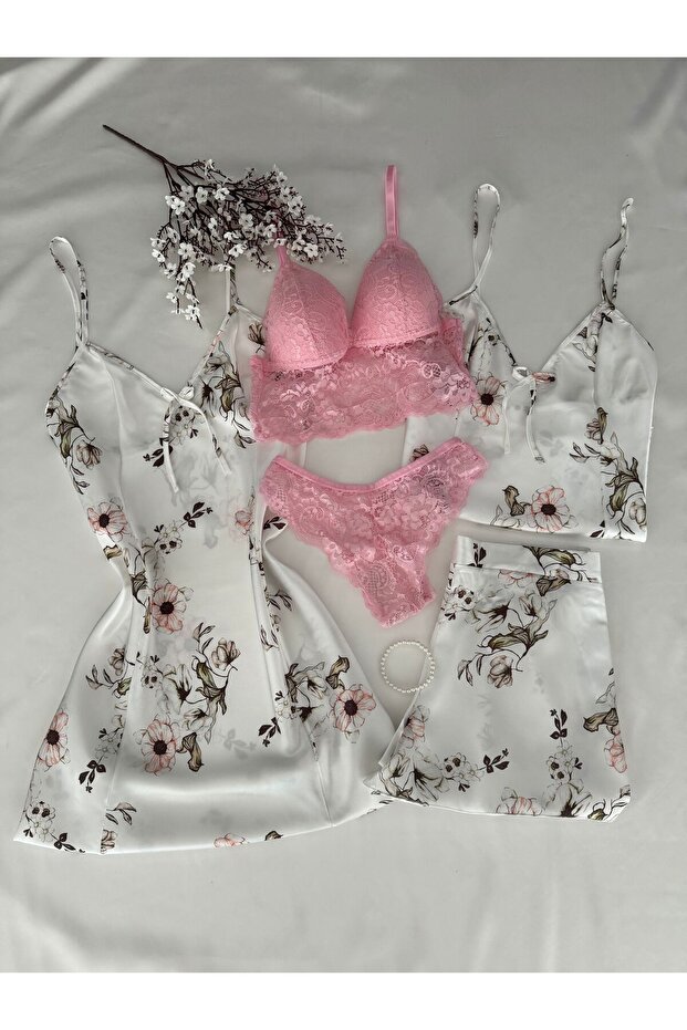 Clasyy Dress Satin Nightgown Pajama Dowry Set
