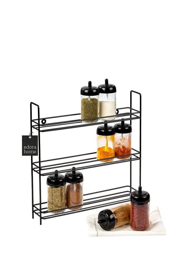 Black 3-Tier Wall Hanging Shelf, Spice Rack Stand, Kids Room Organizer - Metal Stainless