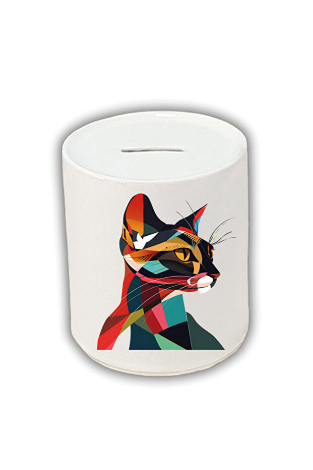 Modern Cat Printed Piggy Bank - Ceramic Coin Saving Piggy Bank