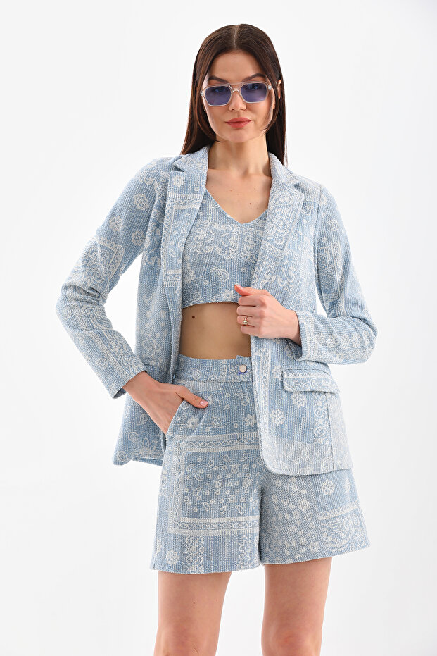 Stylish Patterned Blue Jacket - 1