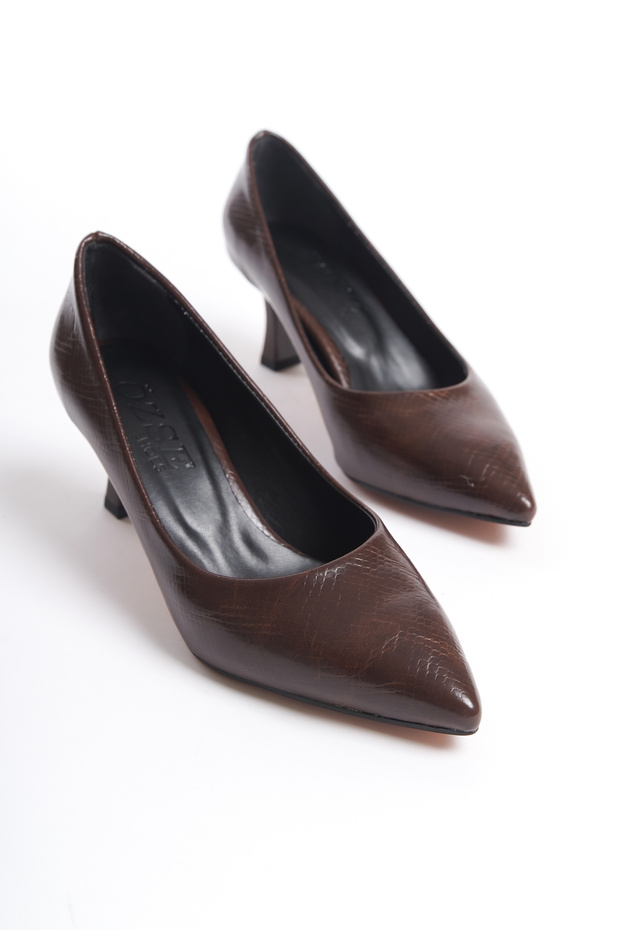 Patterned Heeled Women's Shoes Brown Stiletto