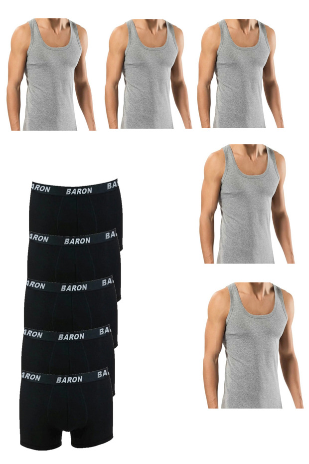 10 Piece Men's Tank Top and Boxer Set – Value Pack (5 Grey Tank Tops, 5 Black Boxers)