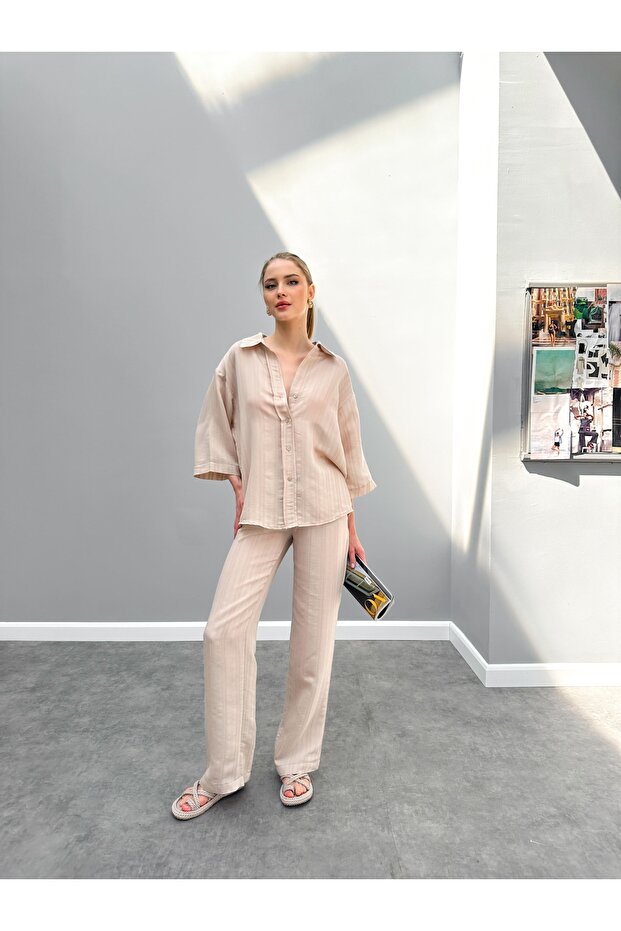 Beige Truvakar Sleeve Pants Set