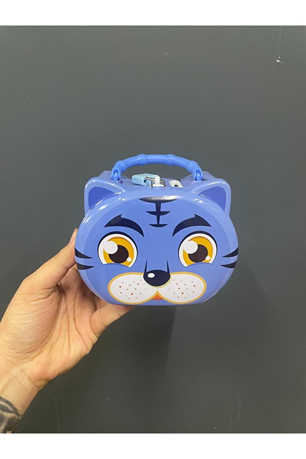 Metal Savings Bank with Lock and Key, Cat Figure