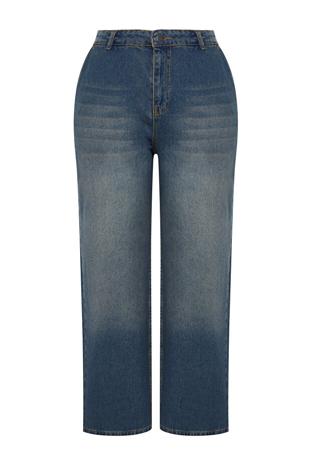 Niebieskie jeansy z wysokim stanem i szerokimi nogawkami, duże rozmiary Wide Leg Jeans TBBSS24CJ00048 - 6