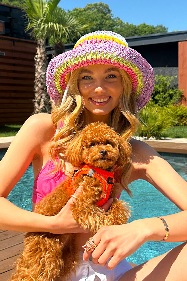 Damska czapka z liliowym plecionym słomianym blokiem kolorów ALC-X12337 - 1