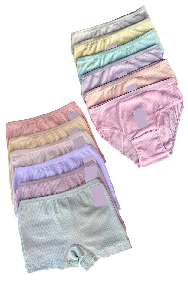 Girl's Ribbed 12-Piece Mixed Color Boxers and Panties
