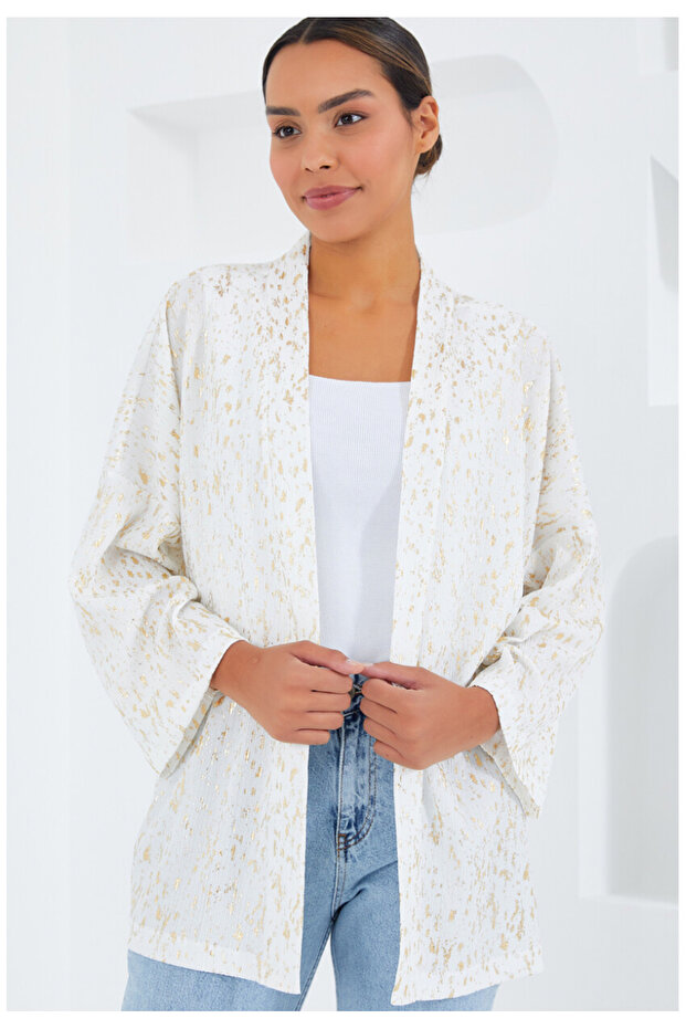 Kadın ekru varaklı ceket - 5