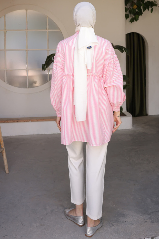 2029 Çizgili Gömlek Pembe - 5