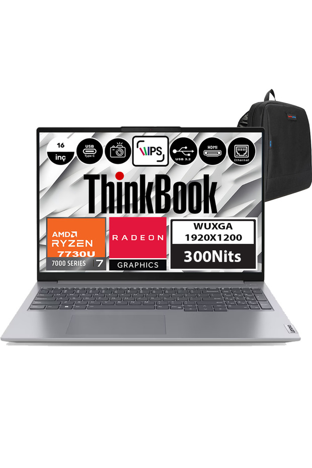 Thinkbook 16 Gen6 Amd Ryzen 7 7730U 16GB 512GB SSD FDOS 16" Wuxga 300NIT 21KK000WTRF01 + Zetta Çanta - 1