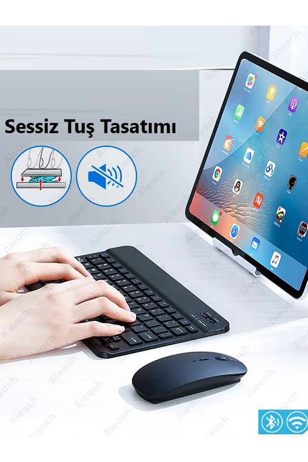 GTX Jaculus V2 10.1" Gaming Tablet İçin Uyumlu Slim Şarjlı Türkçe Bluetooth Klavye ve Mouse Seti - 6