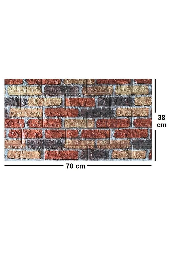Kırmızı Siyah Çok Renkli Tuğla Ev Ofis Kendinden Yapışkanlı Duvar Paneli Kağıdı NW62 70X38cm 1 Adet - 3