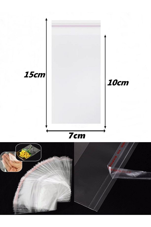 250 Adet 7x15  Şeffaf Bantlı Opp Jelatin Poşet / Yapışkanlı Torba / 7*15 Jelatin Poşet - 6
